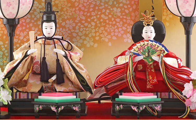 163-208_02 Hina dolls, a Japanese doll, compact size pair dolls set Miyuki (WHite), details of the emperor and the empress dolls