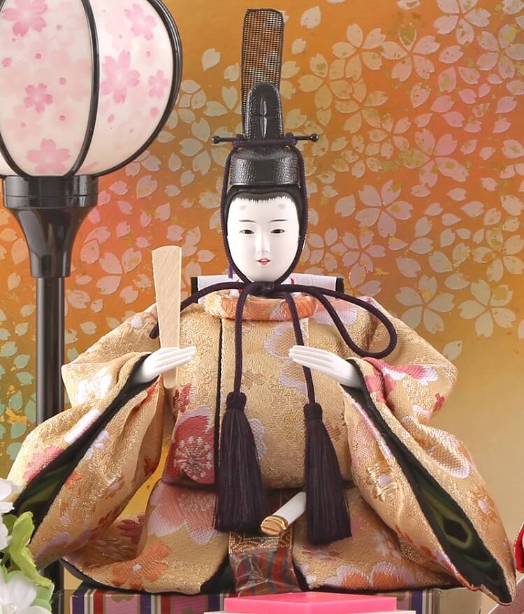 163-208_05 Hina dolls, a Japanese doll, compact size pair dolls set Miyuki (White), entire view of the emperor doll