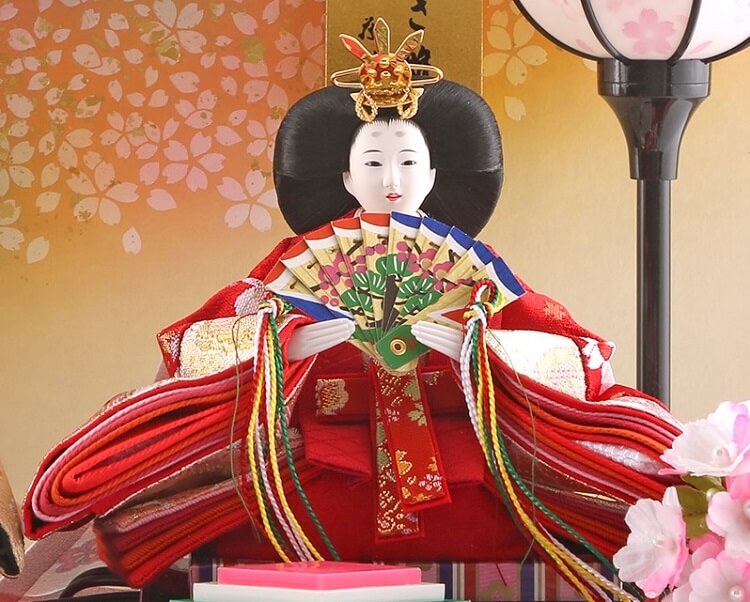 163-208_07 Hina dolls, a Japanese doll, compact size pair dolls set Miyuki (White), entire view of the empress doll