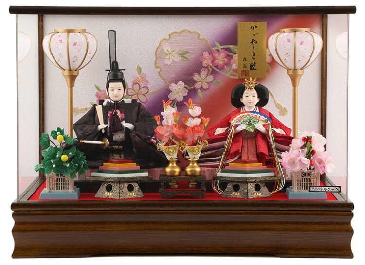 173-250_01 Hina dolls, a Japanese doll, gorgeous pair doll set Hagoromo Purple, entire view