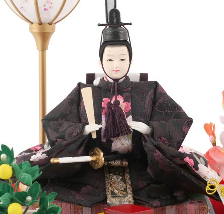 173-250_05 Hina dolls, a Japanese doll, gorgeous pair doll set Hagoromo Purple, entire view of the emperor doll