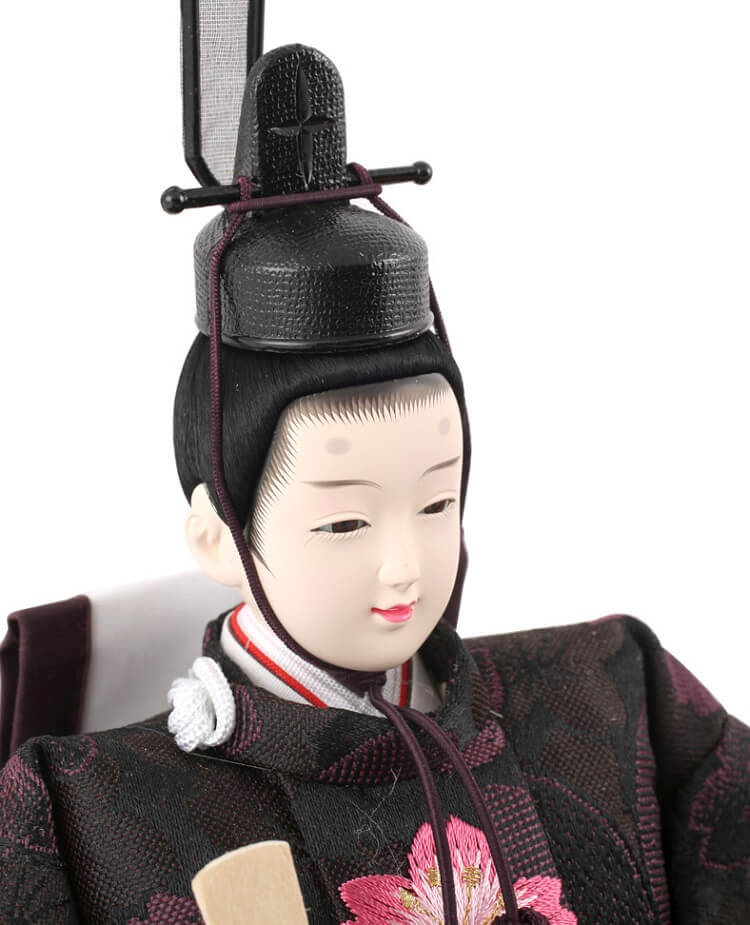 173-250_06 Hina dolls, a Japanese doll, gorgeous pair doll set Hagoromo Purple, diagonal front view of the emperor doll