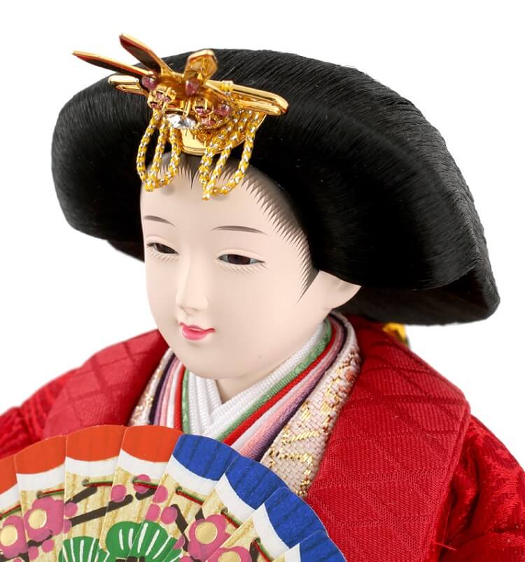 173-250_09 Hina dolls, a Japanese doll, gorgeous pair doll set Hagoromo Purple, diagonal front view of the empress doll