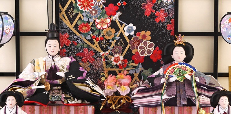 173-522-02 Hina dolls, a Japanese doll, gorgeous 5 dolls set kocho, details of Kimono pattern