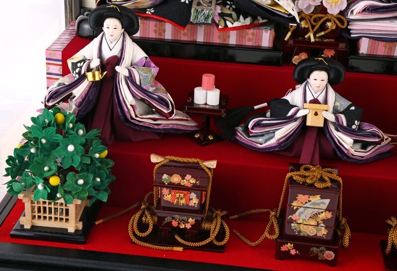 173-522-08 Hina dolls, a Japanese doll, gorgeous 5 dolls set kocho, details of three court ladies and ornaments