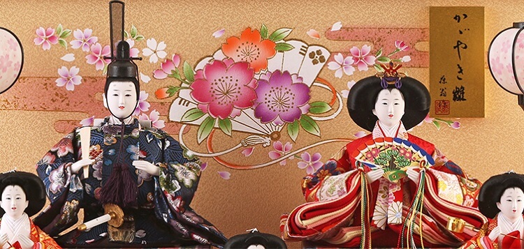 173-525_02 Hina dolls, a Japanese doll, gorgeous 5 dolls set Misaki, details of the emperor and the empress dolls