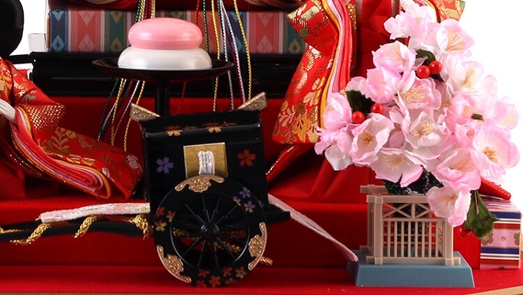 173-525_12 Hina dolls, a Japanese doll, gorgeous 5 dolls set Misaki, details of ornament (traditional car)
