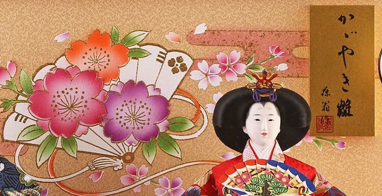 173-525_14 Hina dolls, a Japanese doll, gorgeous 5 dolls set Misaki, details of backscreen