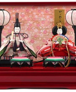 Hina dolls, a Japanese doll, compact size pair dolls set Miyuki (Red), entire view of the product