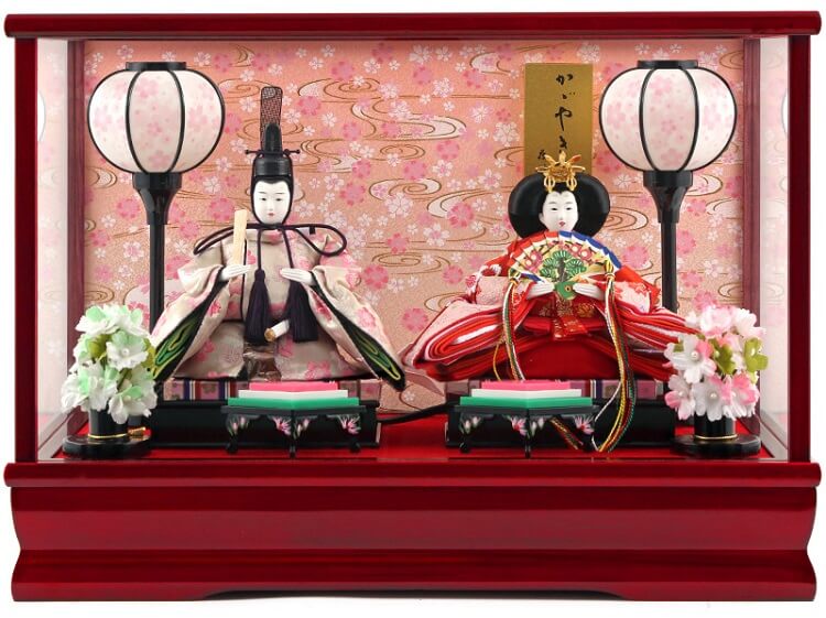 183-209_01 Hina dolls, a Japanese doll, compact size pair dolls set Miyuki (Red), entire view of the product