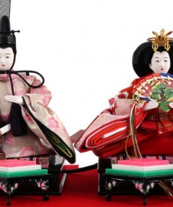 Hina dolls, a Japanese doll, compact size pair dolls set Miyuki (Red), details of the emperor and the empress dolls