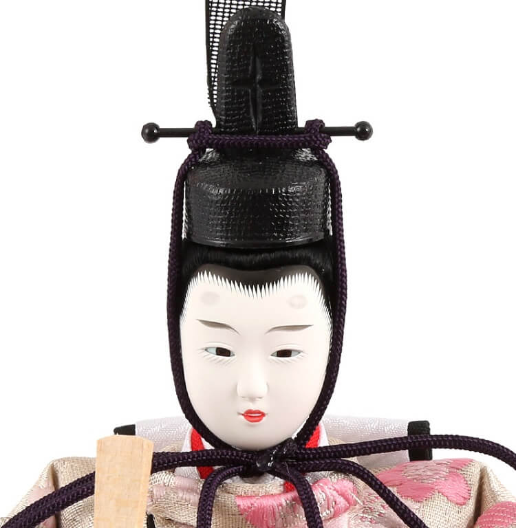 183-209_03 Hina dolls, a Japanese doll, compact size pair dolls set Miyuki (Red), details of face of the emperor doll