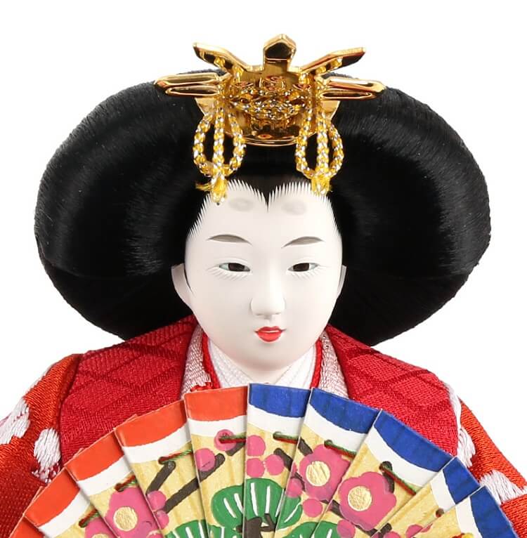 183-209_04 Hina dolls, a Japanese doll, compact size pair dolls set Miyuki (Red), details of face of the empress doll