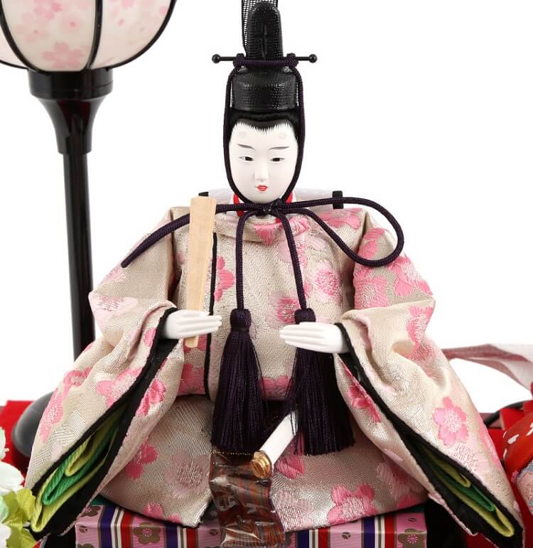183-209_05 Hina dolls, a Japanese doll, compact size pair dolls set Miyuki (Red), entire view of the emperor doll