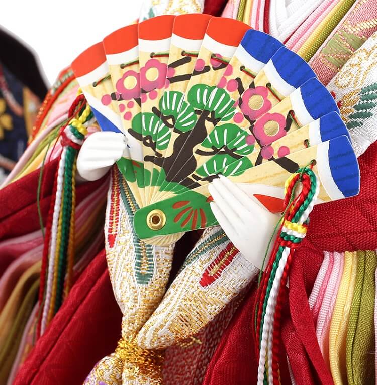 183-210_10 Hina dolls, a Japanese doll, stand-up pair doll set Mitsuki, details of fan held by the empress doll