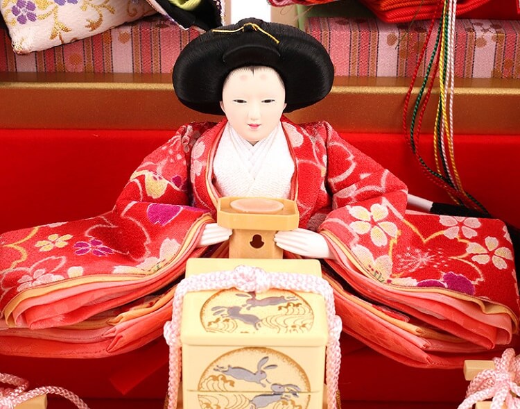 183-505_09 Hina dolls, a Japanese doll, gorgeous 5 dolls set Wakana, entire view of one of the three court ladies (B)