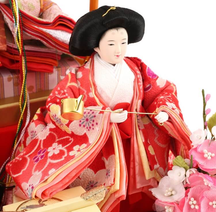 183-505_10 Hina dolls, a Japanese doll, gorgeous 5 dolls set Wakana, entire view of one of the three court ladies (C)