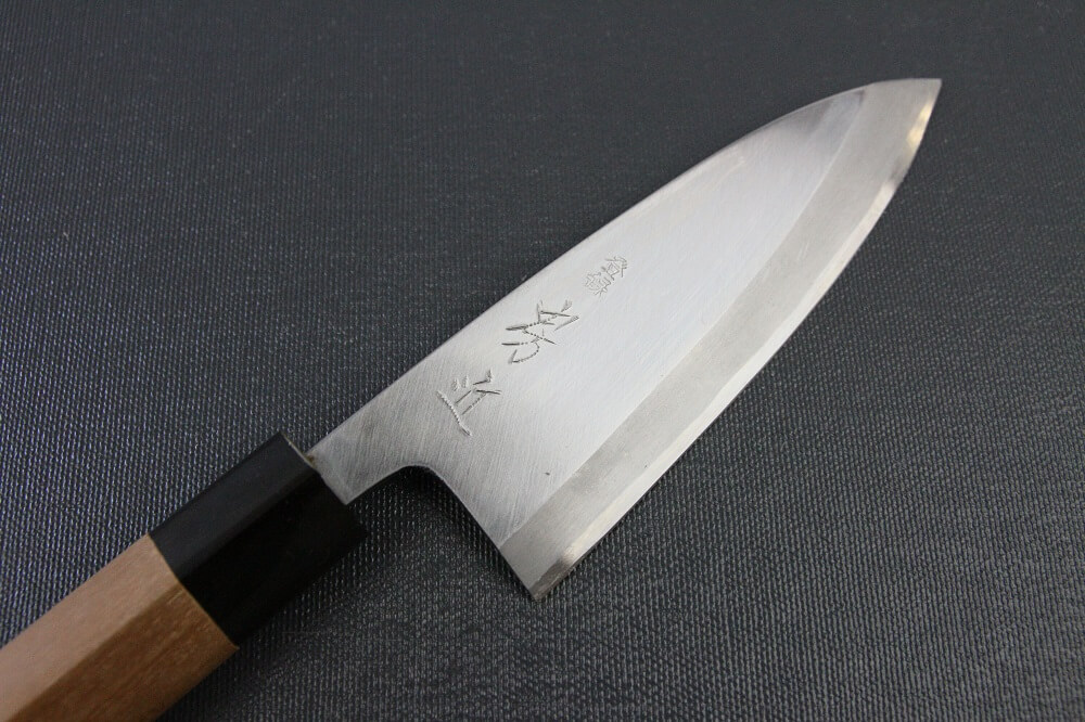 1st_deba_120_IMG_6517 Japanese professional chef knife, Deba fillet knife, steel 120mm, details of blade front side