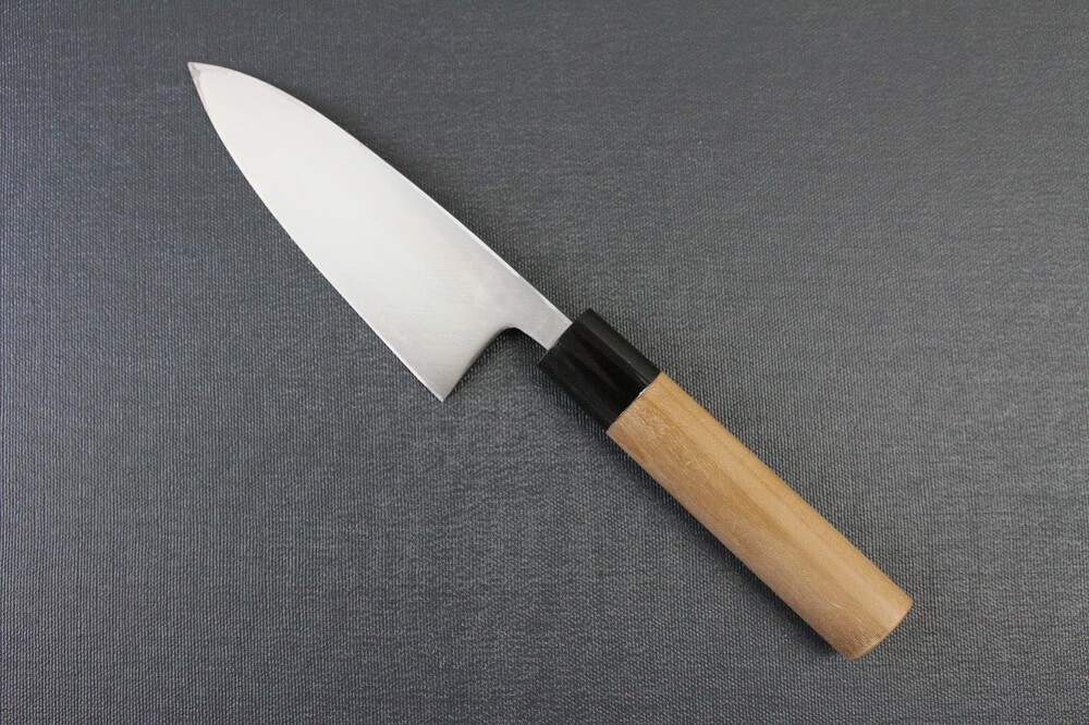 1st_deba_120_IMG_6518 Japanese professional chef knife, Deba fillet knife, steel 120mm, backside entire view