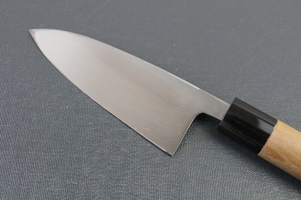 1st_deba_120_IMG_6519 Japanese professional chef knife, Deba fillet knife, steel 120mm, blade details of backside