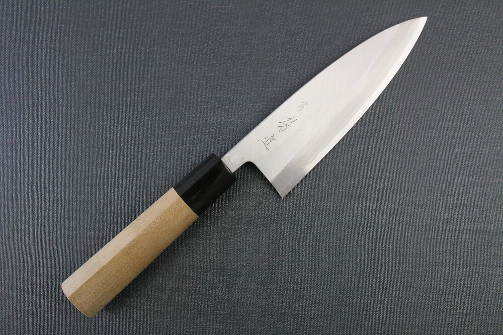 1st_deba_150_IMG_6526 Japanese professional chef knife, Deba fillet knife, steel 150mm, entire front view