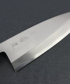 Japanese professional chef knife, Deba fillet knife, steel 150mm, details of blade front view