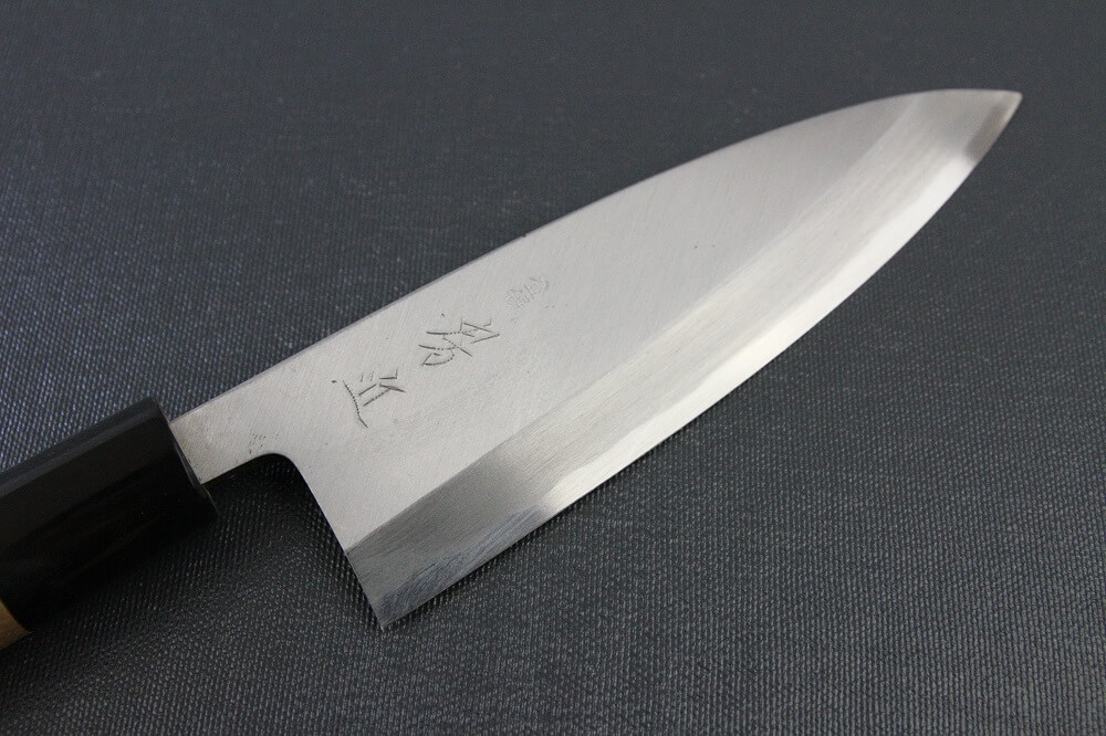 1st_deba_150_IMG_6527 Japanese professional chef knife, Deba fillet knife, steel 150mm, details of blade front view