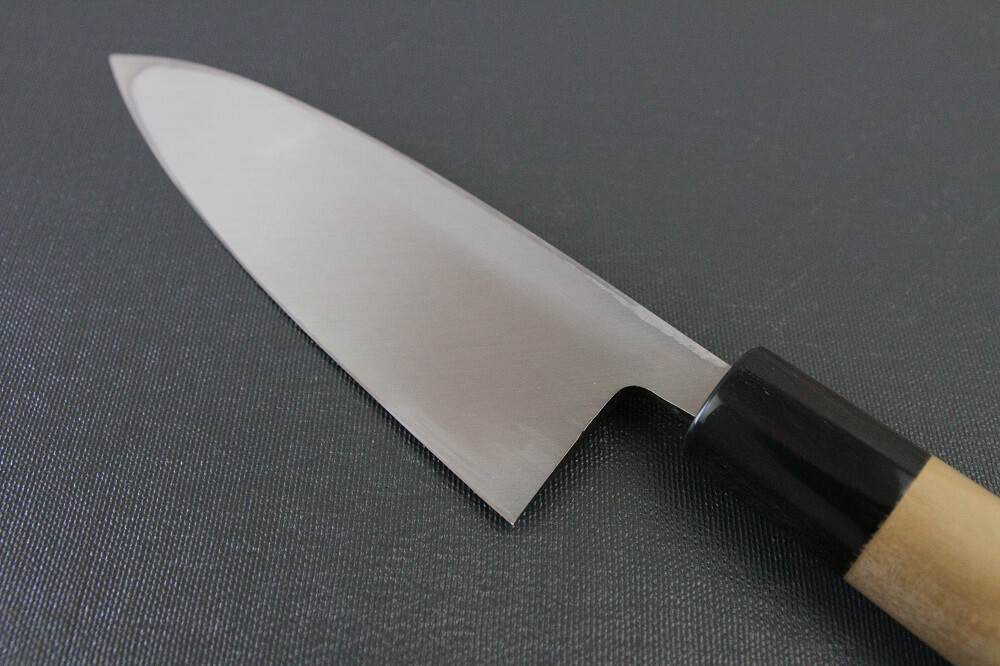 1st_deba_150_IMG_6529 Japanese professional chef knife, Deba fillet knife, steel 150mm, details of blade backside