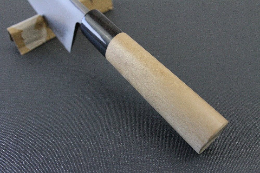 1st_deba_150_IMG_6531 Japanese professional chef knife, Deba fillet knife, steel 150mm, handle top view