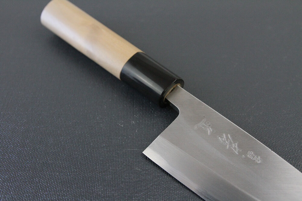 1st_deba_150_IMG_6532 Japanese professional chef knife, Deba fillet knife, steel 150mm, diagonal front view