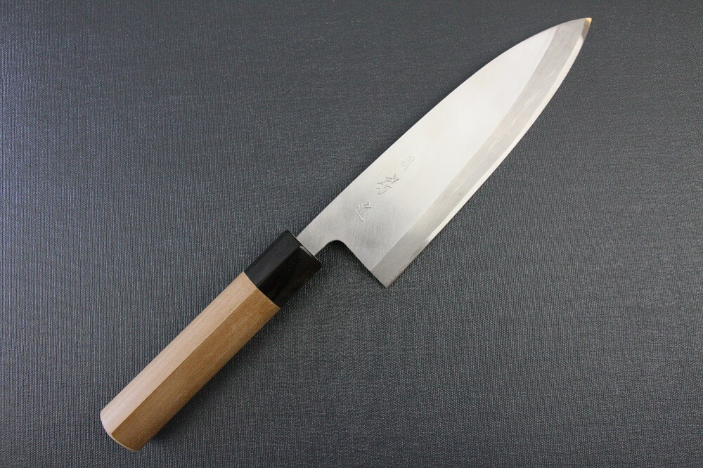 1st_deba_180_IMG_6534 Japanese professional chef knife, Deba fillet knife, steel 180mm, entire view front side