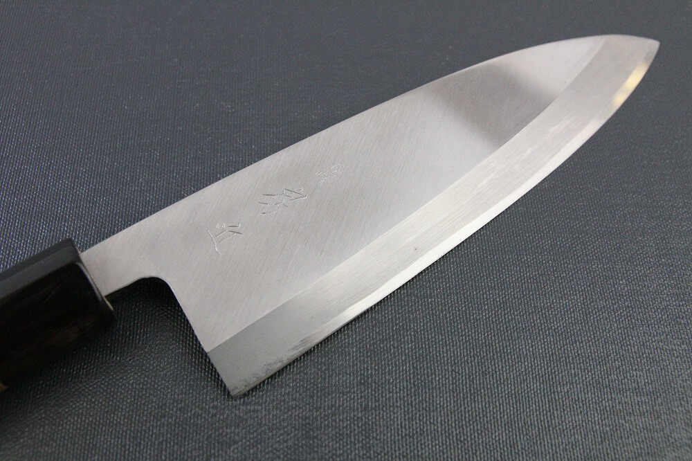 1st_deba_180_IMG_6535 Japanese professional chef knife, Deba fillet knife, steel 180mm, details of blade front side