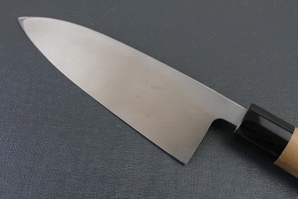 1st_deba_180_IMG_6537 Japanese professional chef knife, Deba fillet knife, steel 180mm, details of blade backside
