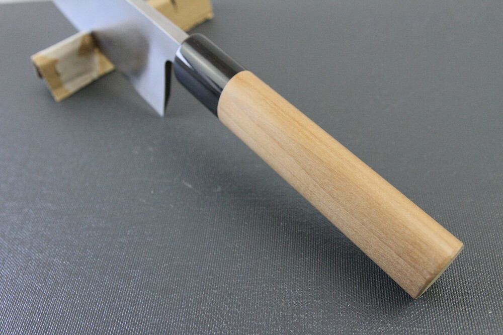 1st_deba_180_IMG_6540 Japanese professional chef knife, Deba fillet knife, steel 180mm, handle top view