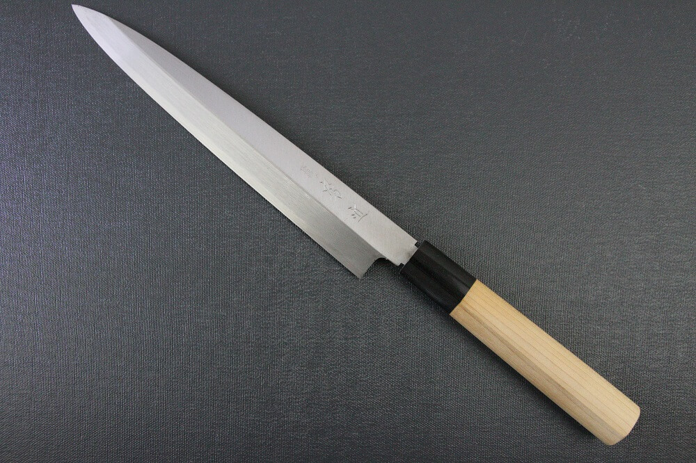 1st_yanagiba_left_240_IMG_6480 Japanese professional chef knife, left-handed Yanagiba Sushi knife, 1st grade 240mm, entire view front side