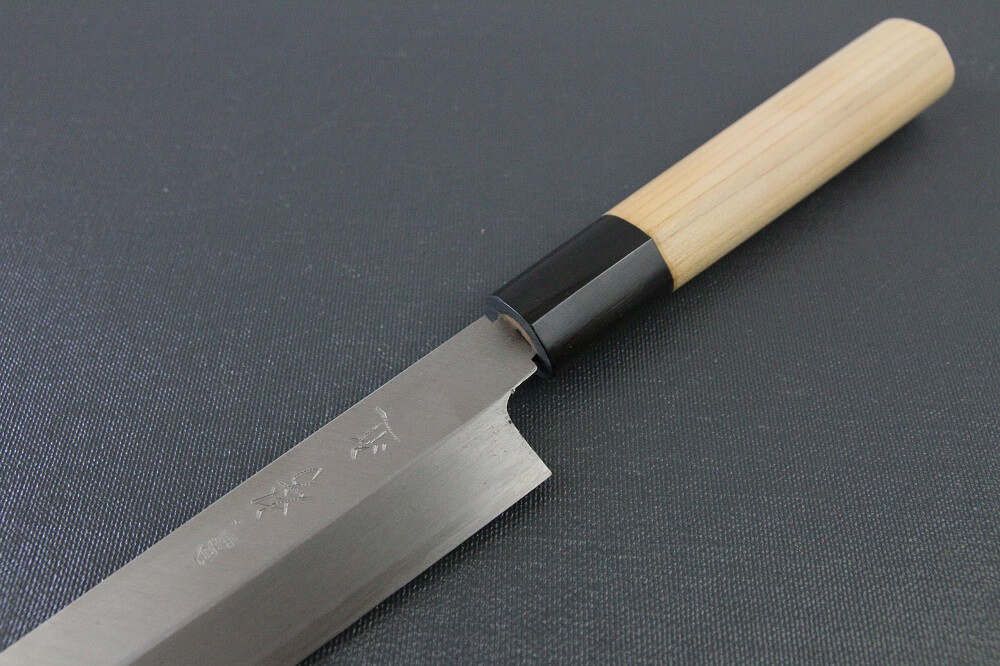 1st_yanagiba_left_240_IMG_6487 Japanese professional chef knife, left-handed Yanagiba Sushi knife, 1st grade 240mm, diagonal front view