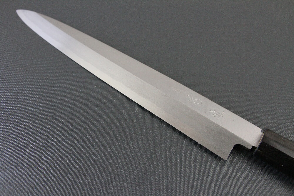 1st_yanagiba_left_270_IMG_6491 Japanese professional chef knife, left-handed Yanagiba Sushi knife, 1st grade 270mm, details of blade front side