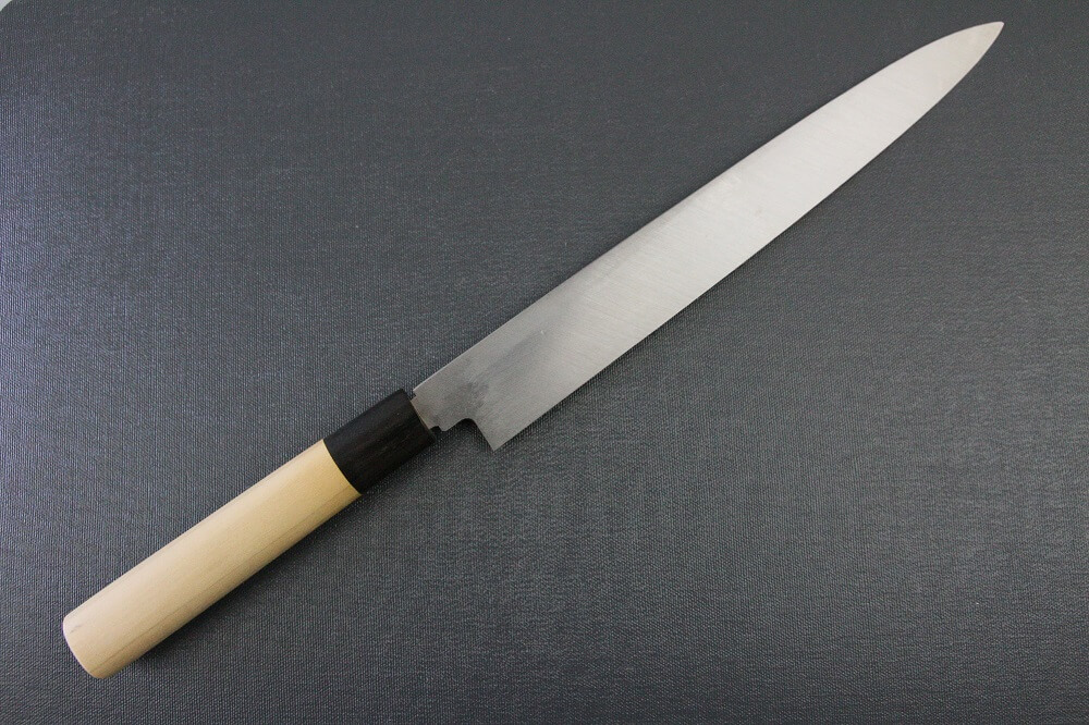 1st_yanagiba_left_270_IMG_6492 Japanese professional chef knife, left-handed Yanagiba Sushi knife, 1st grade 270mm, entire view backside