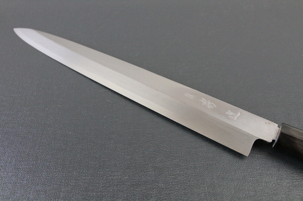 1st_yanagiba_left_300_IMG_6500 Japanese professional chef knife, left-handed Yanagiba Sushi knife, 1st grade 300mm, details of blade front side