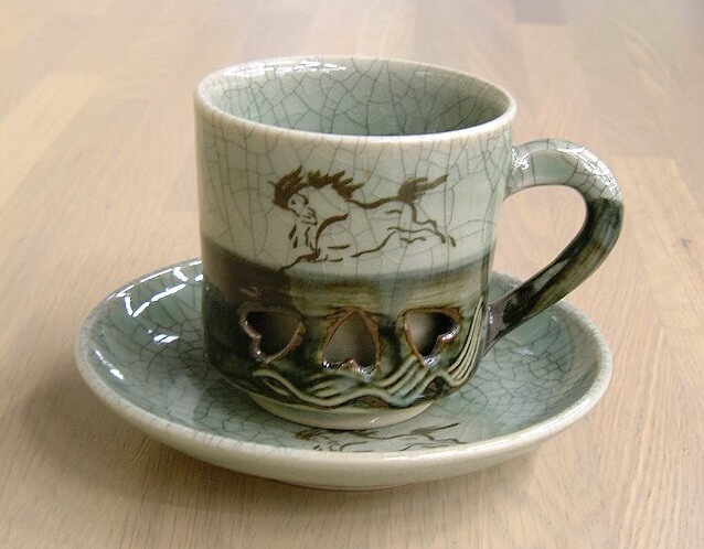 Obori Soma Pottery, a japanese kogei craft, coffee cup and saucer