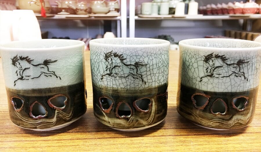 Obori Soma Pottery, a japanese kogei craft, a set of Japanese tea cups