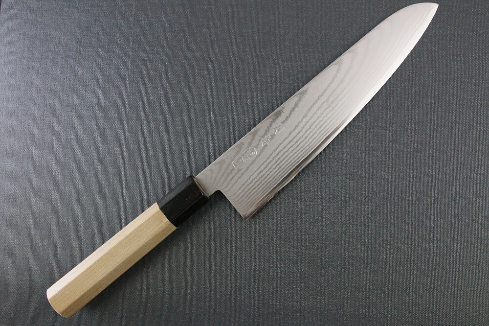 spsantoku_dam8_IMG_61_6242 Toshu Santoku multi-purpose Japanese chef's knife, octagonal wood handle, entire view