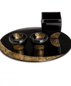Sake-ware, Wajima Lacquerware, Sake Bottle/Cups/Tray Set, entire view from upside