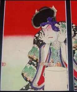 Ukiyo-e woodblock print by a famous Ukiyo-e artist Toyohara kunichika, Terakoya kubi jikken no ba, entire view