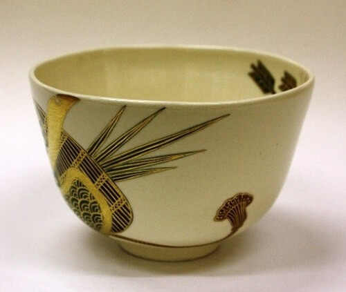 artistic Japanese green tea bowl, sharp shape
