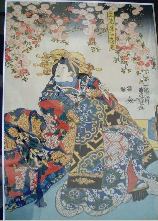 Genuine antique Ukiyo-e woodblock print, Utagawa Toyokuni III, entire view