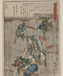 Utagawa Hiroshige Ukiyo-e Woodblock print, Soga brothers Fighting in the Rain, entire view